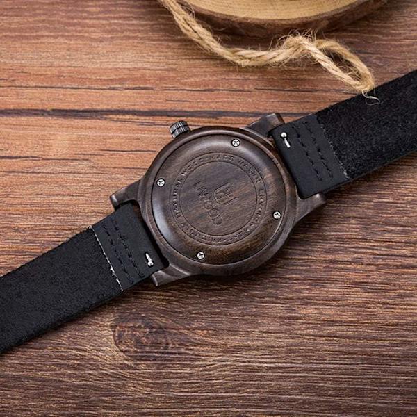 Personliga graverade träklockor för män, unik träkvartsklocka, avslappnade handgjorda armbandsur för unisex