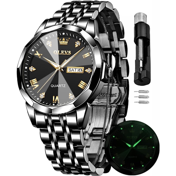Herrklockor Kvarts Mode Business Vattentät Klocka Analog Rostfritt Datum Vecka Diamant…