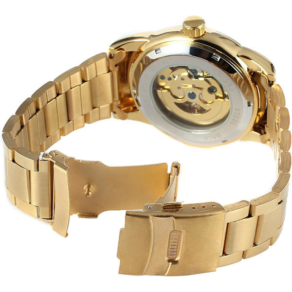 Automatisk mekanisk skelettklocka för män med analog visning och armband i rostfritt stål