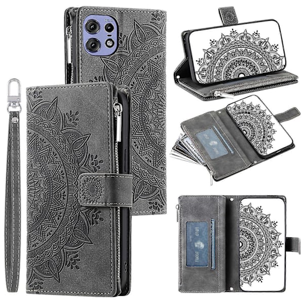 För Motorola Edge 50 Pro 5G Fodral Mandala Blomma Läder Flip Dragkedja Ställ Telefonskydd