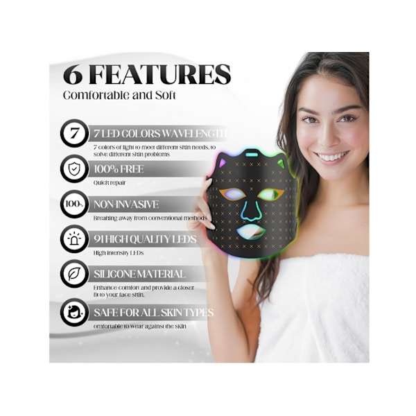 Rött ljusterapi för ansikte LED-ansiktsmask ljusterapi hemma 7 färger LED-ansiktsmask ljusterapi svart YEMAESRE