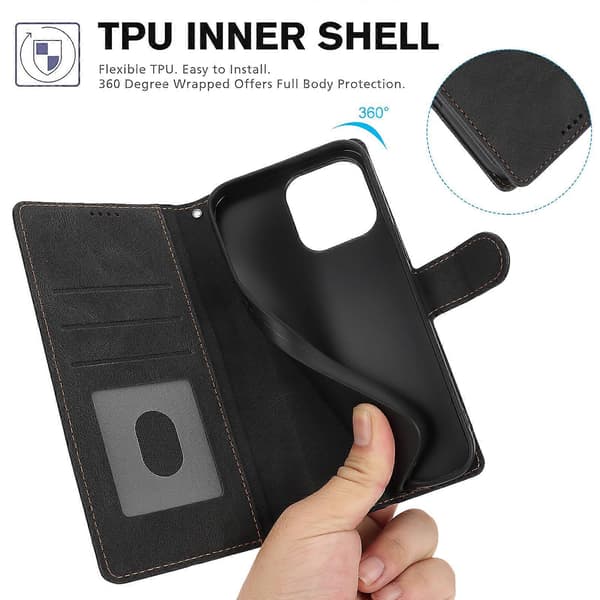 For iPhone 16 Pro Max Deksel Lommebok PU Lær Stativ Telefondeksel med Håndleddsstropp