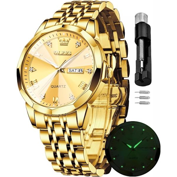 Herrklockor Kvarts Mode Business Vattentät Klocka Analog Rostfritt Datum Vecka Diamant…