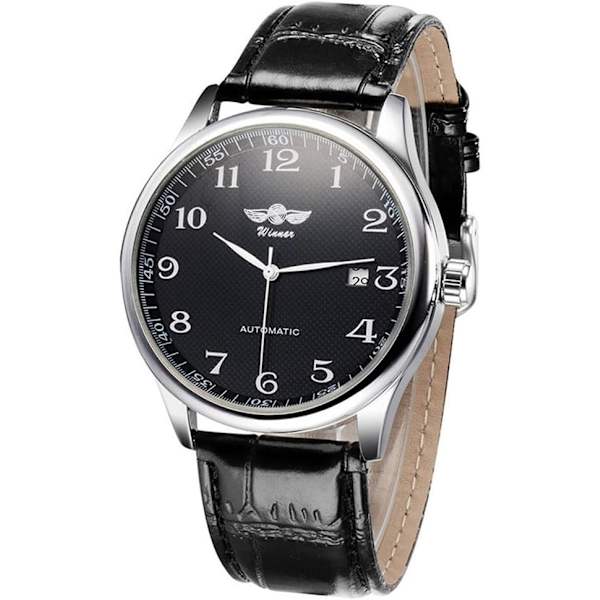 Klassisk Automatisk Mekanisk Herrklocka Business Herrklocka Mjukt Läderband Arabiska Siffror Dag Kalender Vattentät Armbandsur för Män