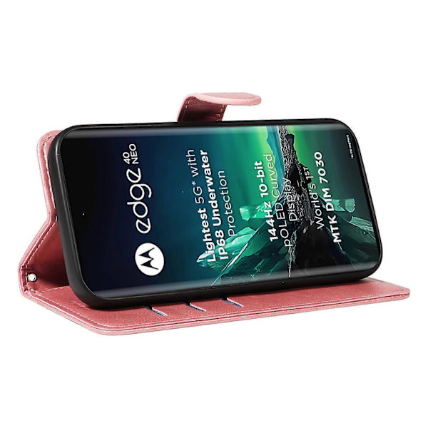 För Motorola Edge 40 Neo 5G Fodral Lins Avtryck Plånbok Telefon Läderfodral