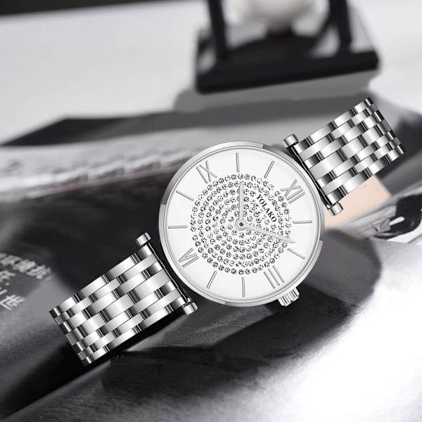Nya Dam Rostfritt Stål Full Diamant Armbandsur Casual Dam Quartz Klocka
