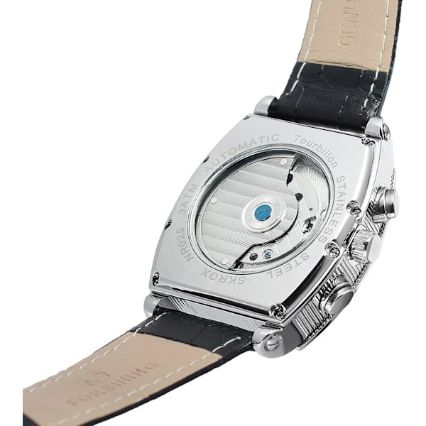 Unik design automatisk analog tonneau-formad armbandsur för män med läderarmband