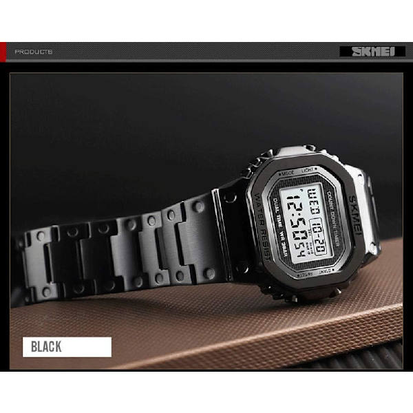 Kronograf Nedräkning Digital Klocka för Män Rostfritt Stål Utomhus Sport Armbandsur Herrklocka Väckarklocka 50M Vattentät