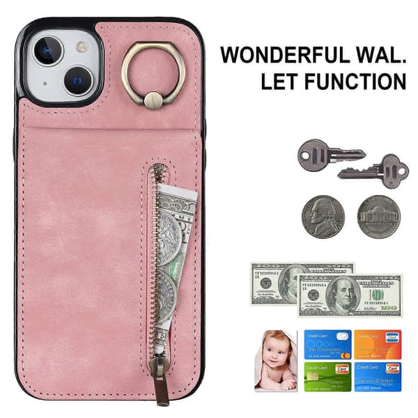 För iPhone 15 Plus Baksida RFID-blockerande Telefonfodral Plånbok Retro PU+TPU Ställfodral