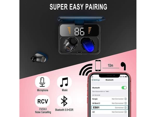 TWS Touch Vattentäta Hörlurar Digital Display Tyg Bluetooth Blå