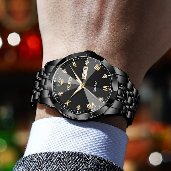 Herrklockor Kvarts Mode Business Vattentät Klocka Analog Rostfritt Datum Vecka Diamant…