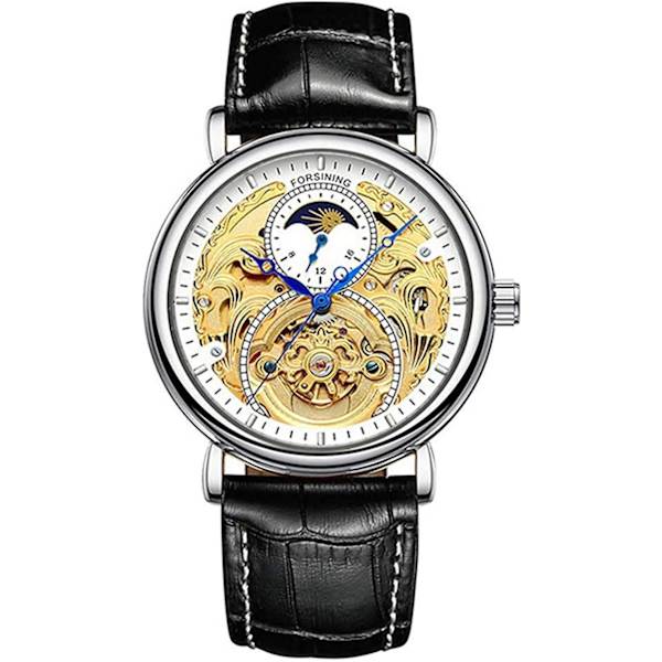 Automatisk Klocka för Män Lyx Skeleton Tourbillon Rostfritt Stål Läder Armbandsur