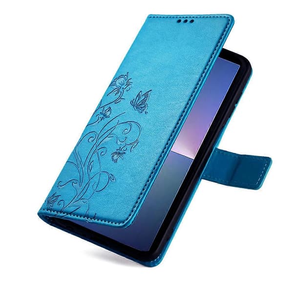 Fjäril Blomma Ställ Läder Flip Fodral för Sony Xperia 5V, Telefonskal