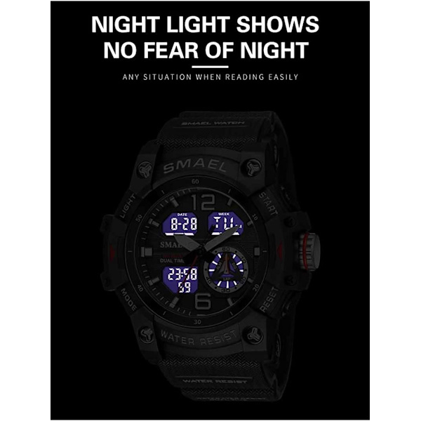 Herrklockor Sport Utomhus Vattentät Armbandsur Datum Multifunktion Taktik LED Alarm Stoppur
