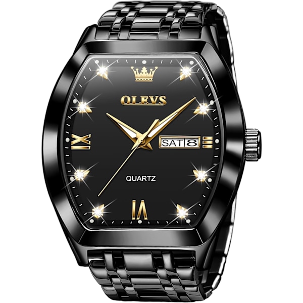 Guld Herrklockor Design Diamant Fyrkantig Tonneau Rostfritt Stål Vattentät Självlysande Unika Lyxiga Arbetsdag Armbandsur Herr