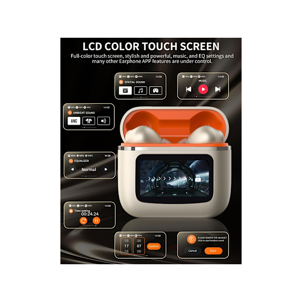 Hifi Stereo Smart Touch Lcd Tyg Bluetooth Hörlurar med Brusreducering Silver