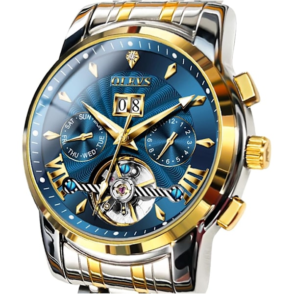Automatisk herrklocka självuppdragande skelett mekanisk tourbillon klassisk lyx multi-kalender rostfritt stål vattentät armbandsur för män
