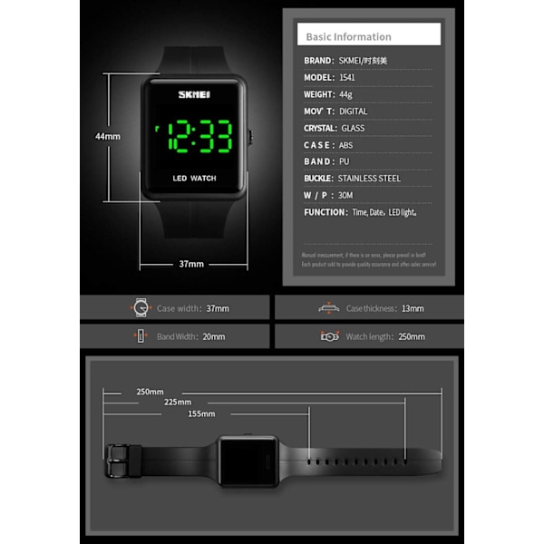 Herr Sportklocka för utomhusbruk Casual Klassisk Digital Klocka Elektroniska Armbandsur Vattentät