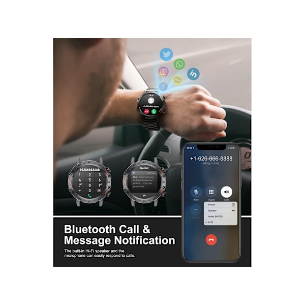 Smartklocka Herr Militär Fitness Tracker för Iphone Android Aktivitetsmätare 1.39 Tum Silver