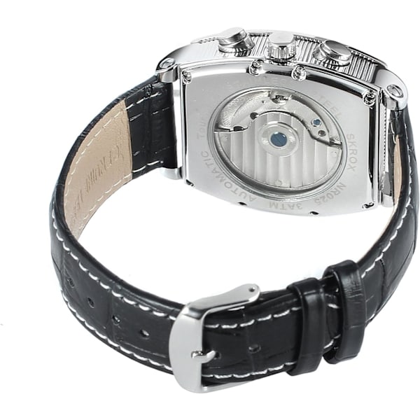 Unik design automatisk analog tonneau-formad armbandsur för män med läderarmband