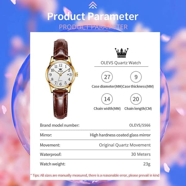 Elegant Brun Läder Medium Urtavla Vattentät Quartz Damklocka (Vit)