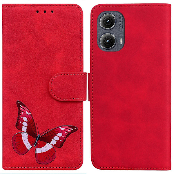Fjärilsmönstrat PU-läderfodral med Ställ för Motorola Edge (2024) 5G