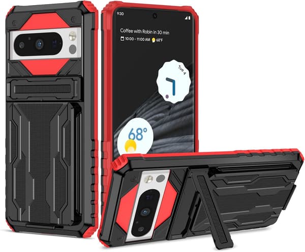 Telefonfodral - Google Pixel 8 Pro - Hård PC + TPU - Dold Ställfunktion - Röd Red Google Pixel 8 Pro