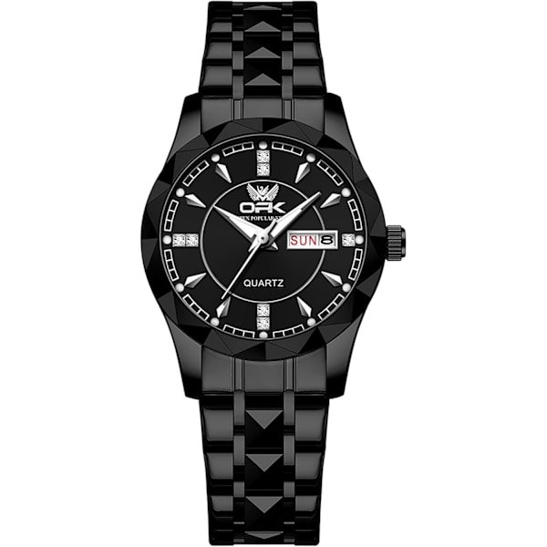 Businessklockor för kvinnor Rostfritt stål Klänning Damarmbandsur Datum Luminous Quartz Damklocka Vattentät Elegant Present för kvinnor