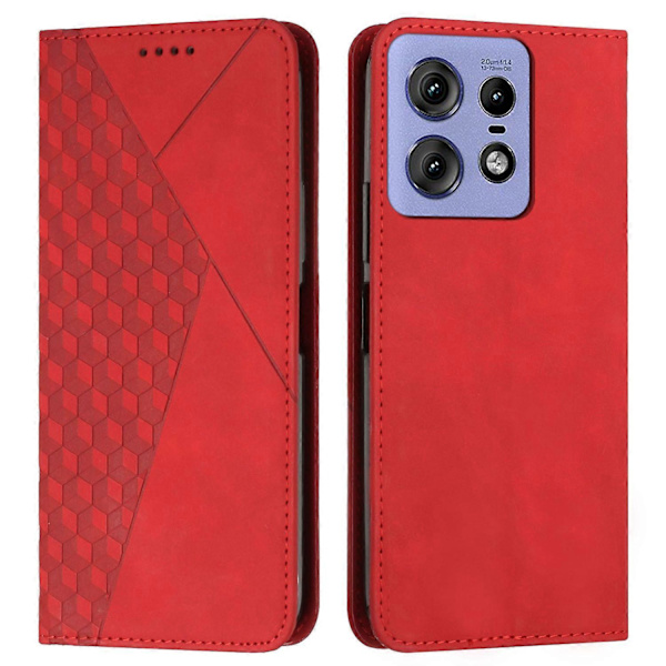 För Motorola Edge 50 Pro 5G Fodral PU Läder Rombmönster Hud Touch Ställ Telefonskydd