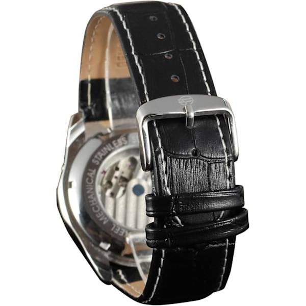 Herr Tourbillon Stil Svart Läderrem Datum Automatisk Mekanisk Kalenderklocka FSG625M3T4