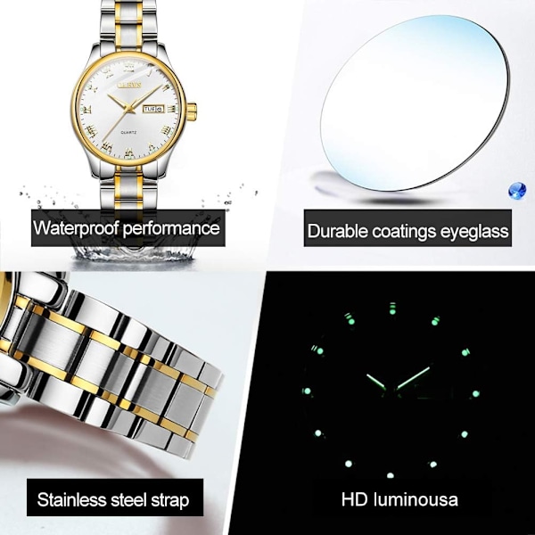 Klocka för män, rostfritt stål, businessklocka, analog kvartsklocka för män, stor, vattentät, lysande klassisk armbandsur.