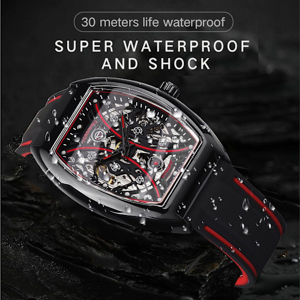 Herr Tonneau Skelettklocka Silikonarmband Automatiska Mekaniska Klockor, Arc Fyrkantig Urtavla Sport Unik Mode Armbandsur