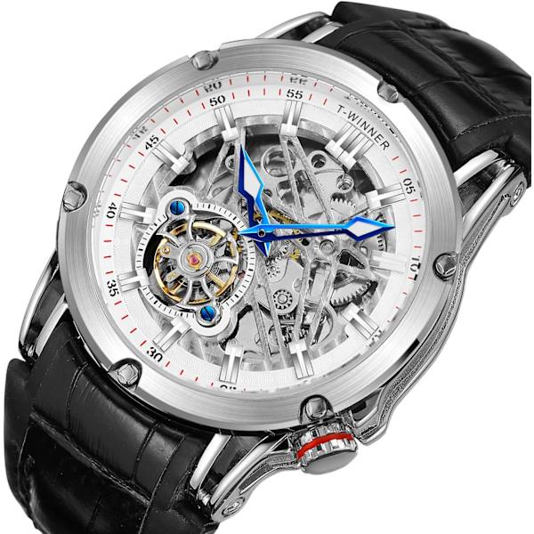 AUTOMATISK HERRKLOCKA STOR URTAVLA KRAFTFULL EXOTISK TOURBILLON SKELETTKLOCKA