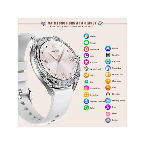 Smartklockor för Kvinnor Svara/Ring Samtal för Android Ios Telefoner 1.28 Amoled Full Touch Skärm Bling Smartwatch Dam