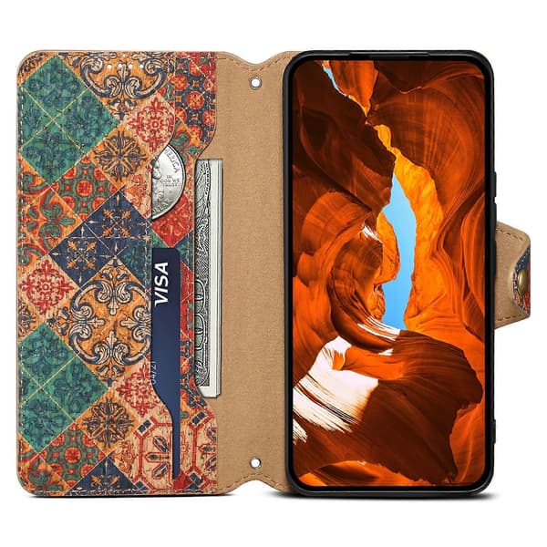 Blommönstrat läderfodral med plånboksstativ för Huawei P60/P60 Pro