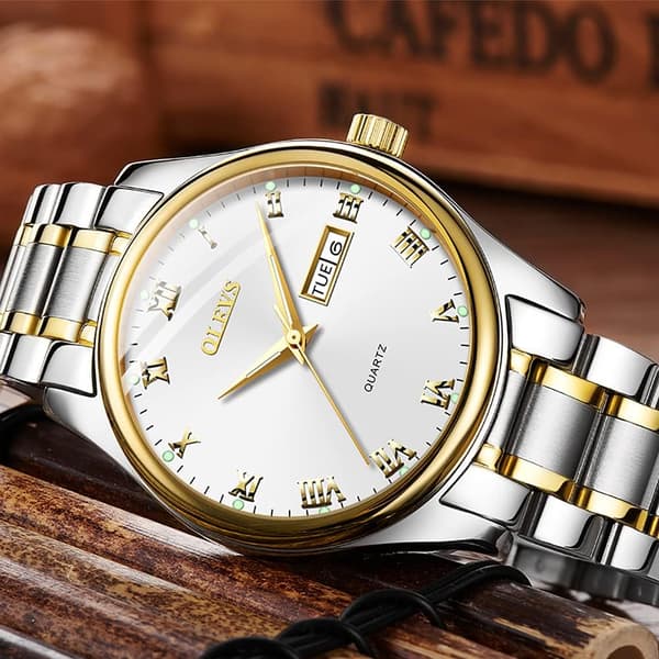 Herr Quartz Chronograf Klocka Vattentät Klocka med Stor Urtavla och Datum (Silver)