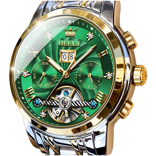 Automatisk herrklocka Skelett 5 visare mekanisk klassisk lyx multi-kalender rostfritt stål vattentät armbandsur herrklocka