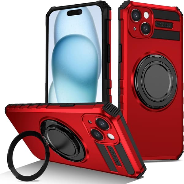 Skyddsfodral - iPhone 15/14 Plus - Magnetisk - 360° Roterande - Röd Red iPhone 15 Plus/iPhone 14 Plus
