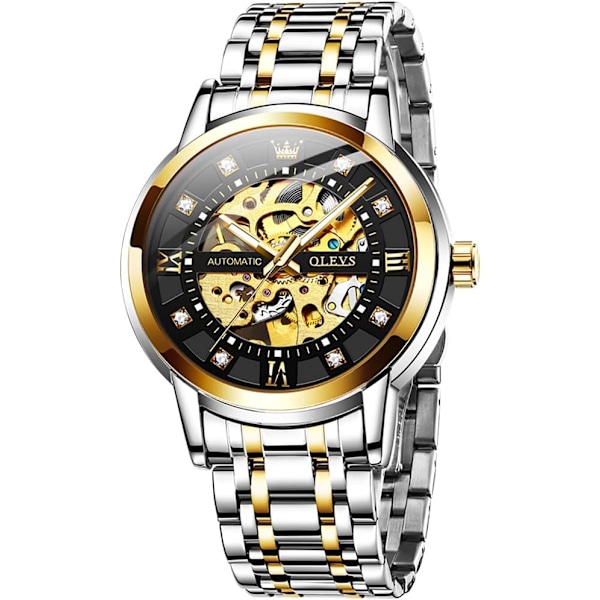 Automatisk herrklocka Skelett Diamant Lyx Mekanisk Självuppdragande Armbandsur Vattentät Luminous