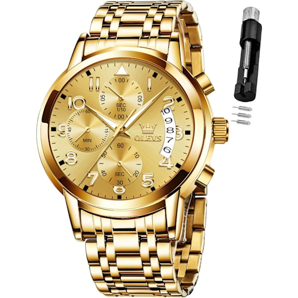 Herrklockor Kronograf Business Dress Kvarts Rostfritt Stål Vattentät Lysande Datum Armbandsur