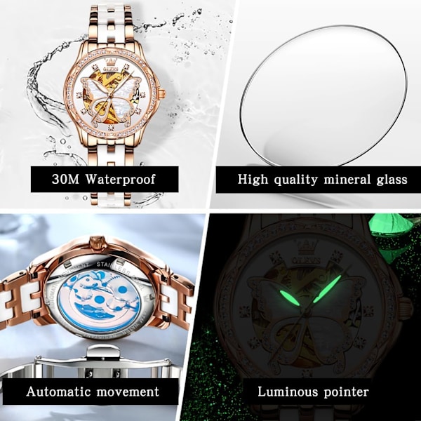 Ultra-tunn Damklocka för Affärer, Japansk Quartz Datum Vattentät (Roséguld)