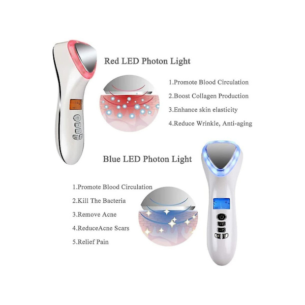 Hot & Cold Skin Rejuvenator 5 i 1 LED-enhet för rynkor och akne Röd & Blå Ljusterapi Hemmabehandling Ansiktsmassage YEMAESRE