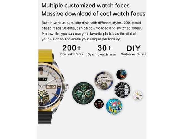 Älykello 1,43 tuuman AMOLED-näytöllä, Bluetooth-puheluilla ja urheilutiloilla, kulta