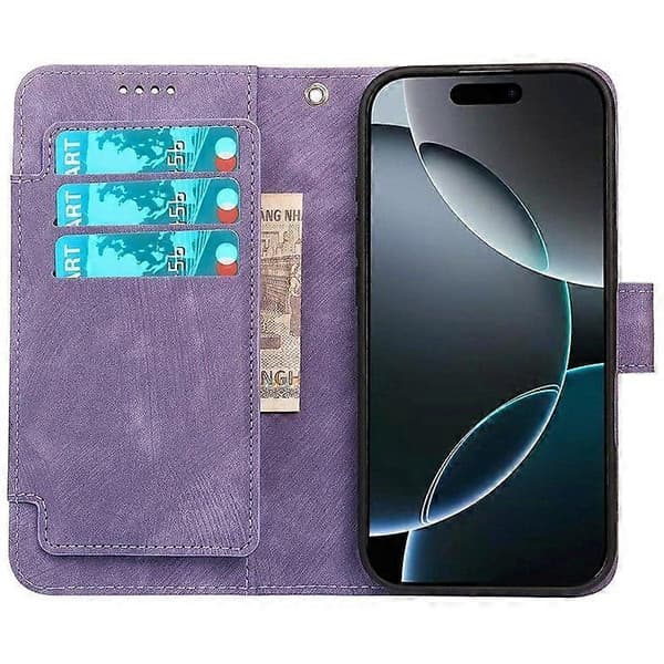 För iPhone 16 Pro Max Linjemönster Läderfodral 9 Kortplatser Plånboksfodral