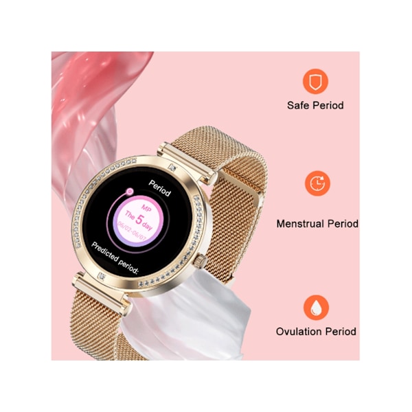 Smartwatch för kvinnor: Pulsmätning Blodsyre Menstruationscykelövervakning Sömnövervakning Bluetooth Silver