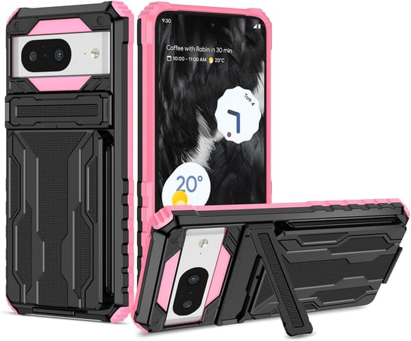 Mobilskal - Google Pixel 8 - Stöttåligt - Dold Ställfunktion - Rosa Pink Google Pixel 8