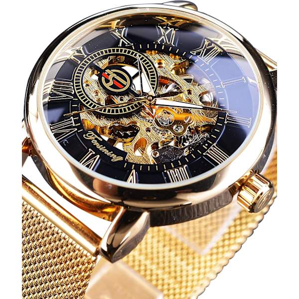 Skelettklocka för män Steampunk-klocka Svart mekanisk klocka Minimalistisk retrodesign Mekanisk skelettarmbandsur Transparent