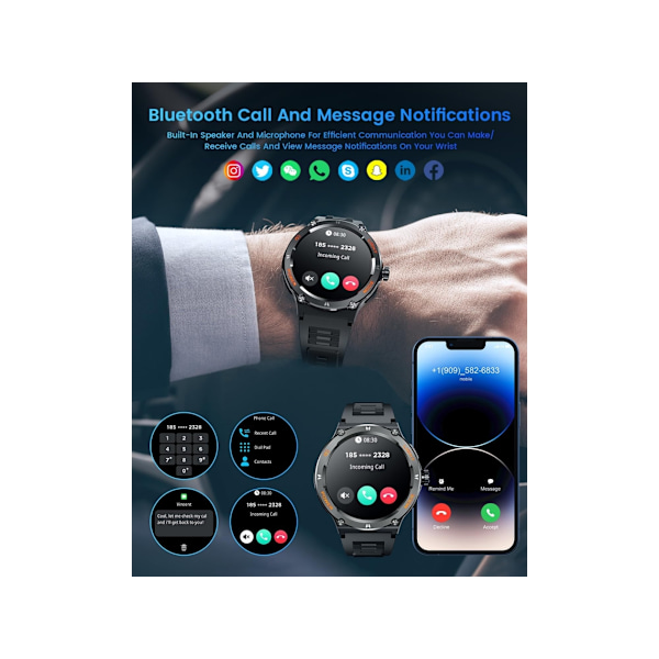 Smartklocka Herr Fitness Tracker 1.53\" Touch Screen 3ATM Vattentät Puls Blodtryck Art