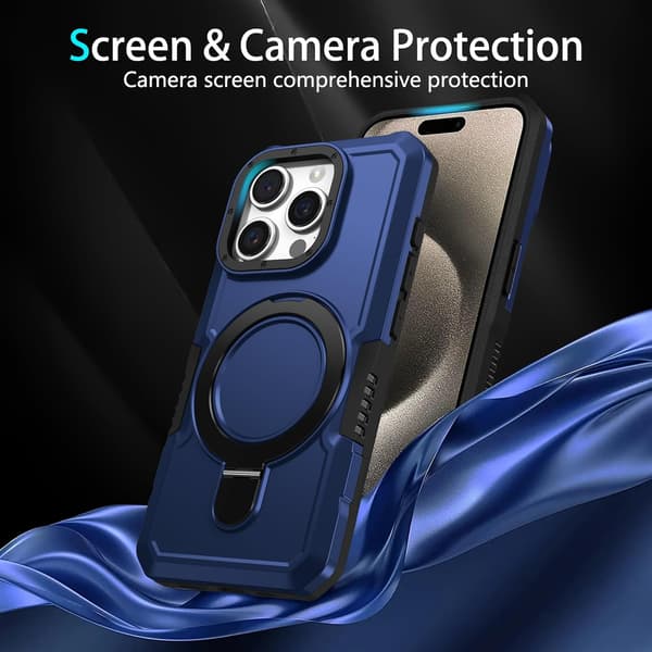 Telefoncover - iPhone 15 Pro Max - Stødsikkert - Indbygget stativ - Blå