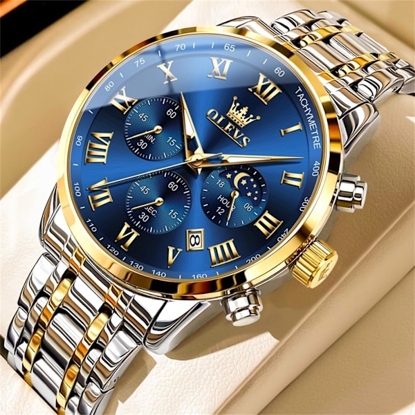 Herrklocka Analog Kvarts Rostfritt Stål Vattentät Luminous Datum Tvåfärgad Lyxig Casual Chronograph Klocka…